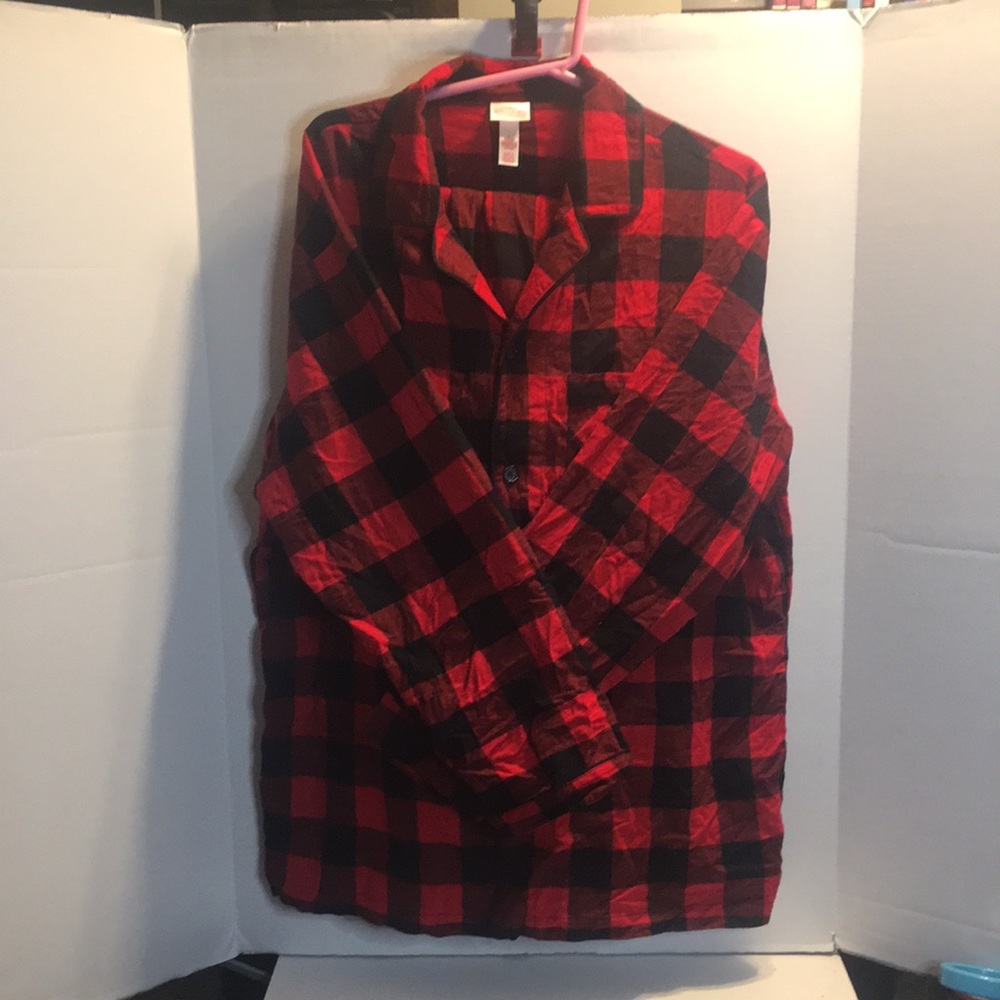 WONDERSHOP PLAID PAJAMA SET SIZE L BUTTON FRONT SHIRT AND TIE WAISTBAND